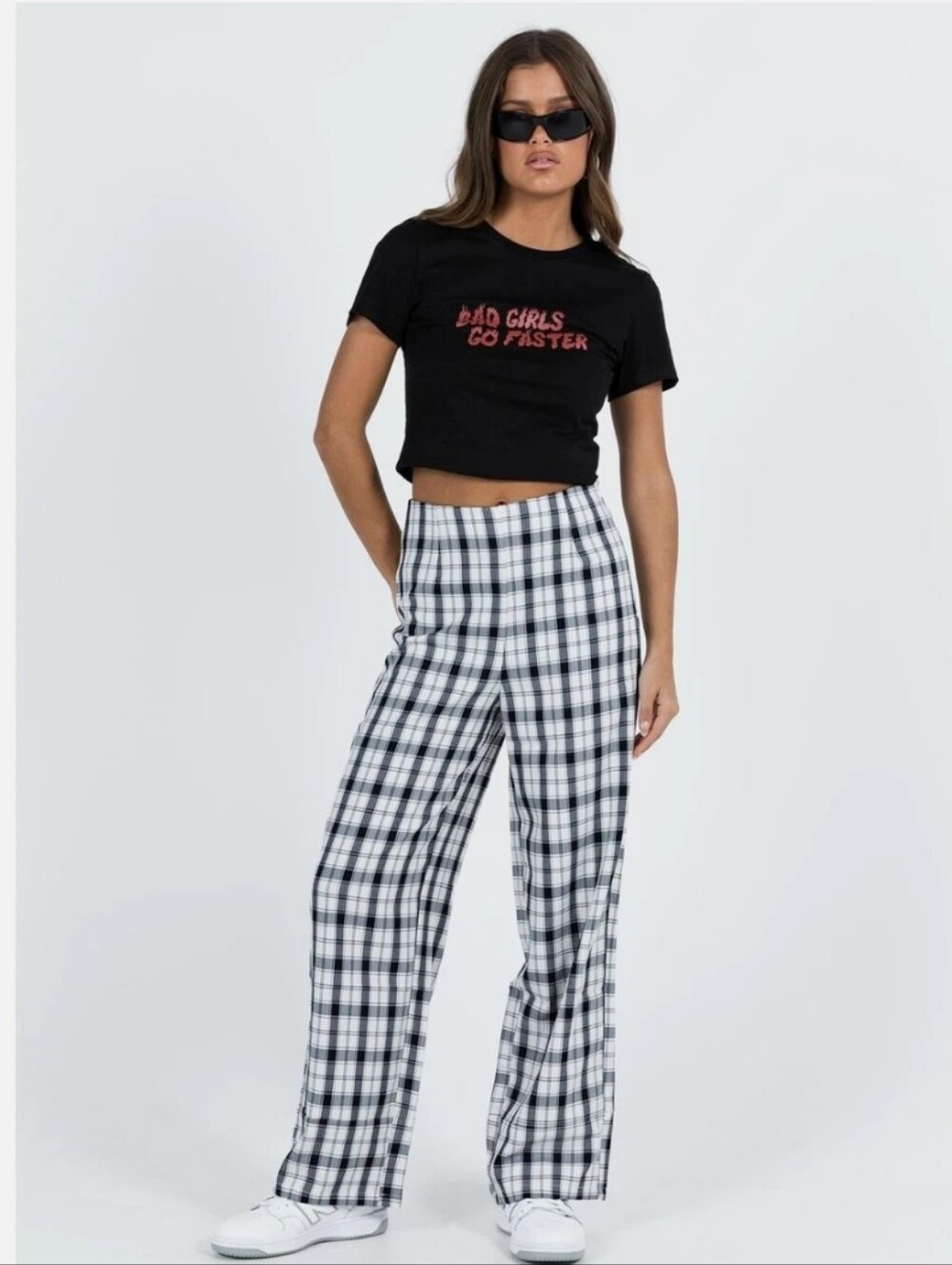 Princess Polly Black White Euros Plaid Pattern Pants Size 10